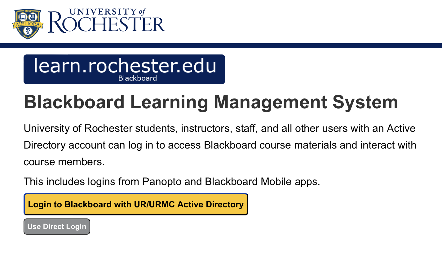 A screen shot of the Blackboard login.