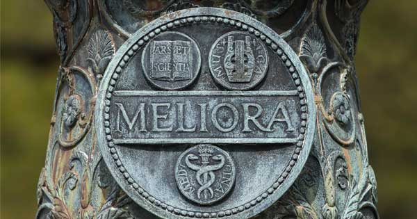 Meliora seal on flagpole base