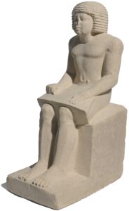 Seated Statue of the Superintendent of the Granary Irukaptah, circa 2425–2350 B.C.E. Limestone, 29 3/4 x 11 x 16 9/16 in. (75.5 x 28 x 42 cm). Brooklyn Museum; Charles Edwin Wilbour Fund, 37.20E. (All photos: Brooklyn Museum)