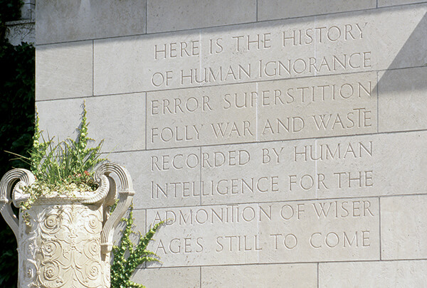 22_inrev-ata-inscription1_curveadjusted-copy-600x405 A slab Inscribed near the entrance to Rush Rhees Library
