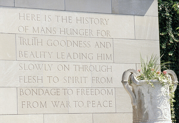 22_inrev-ata-inscription2-copy-600x411 A slab Inscribed near the entrance to Rush Rhees Library