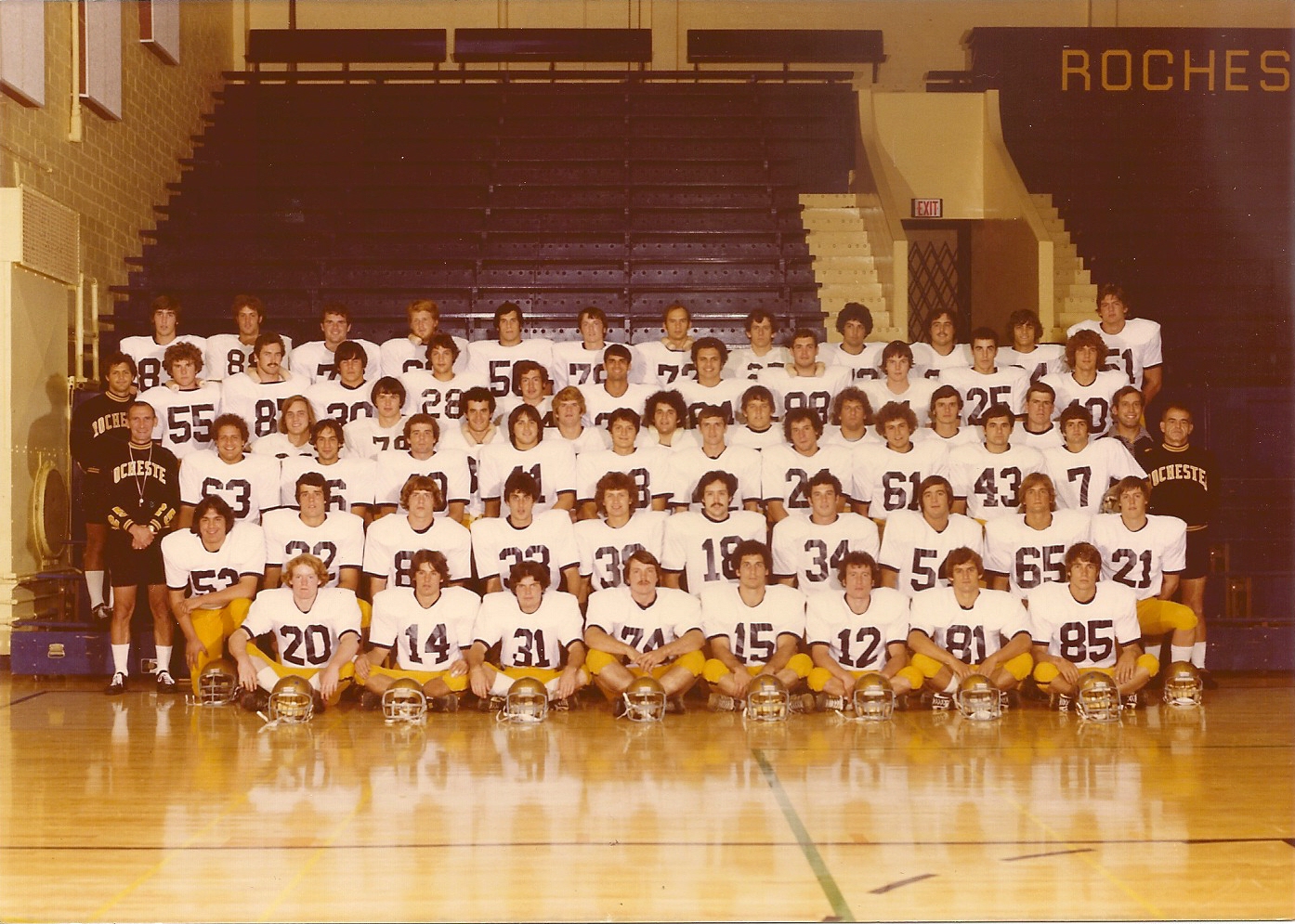 A photo of the 1977 university of rochester football team.