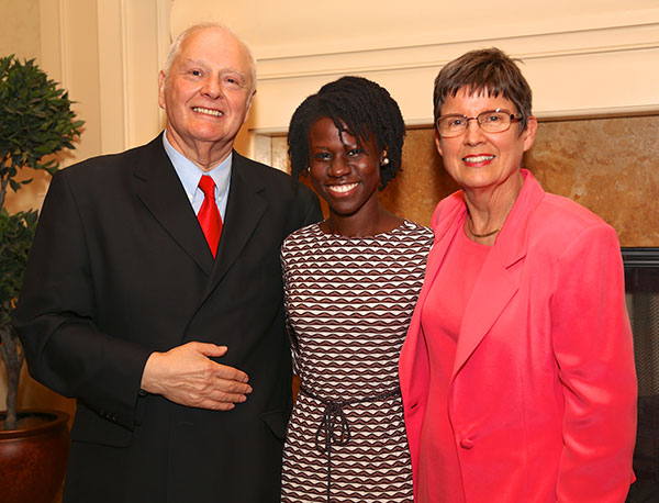 Akosua Korboe ’16M (MD) along with Alexander A. Levitan ’63M (MD) and Lucy Levitan
