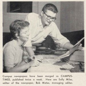 1955_from-nov-1955-roch-rev Sally Miles, editor, and Bob Mates, managing editor, work on the Campus Times in 1955