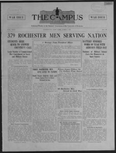 The Campus newspaper front page, headline of World War I