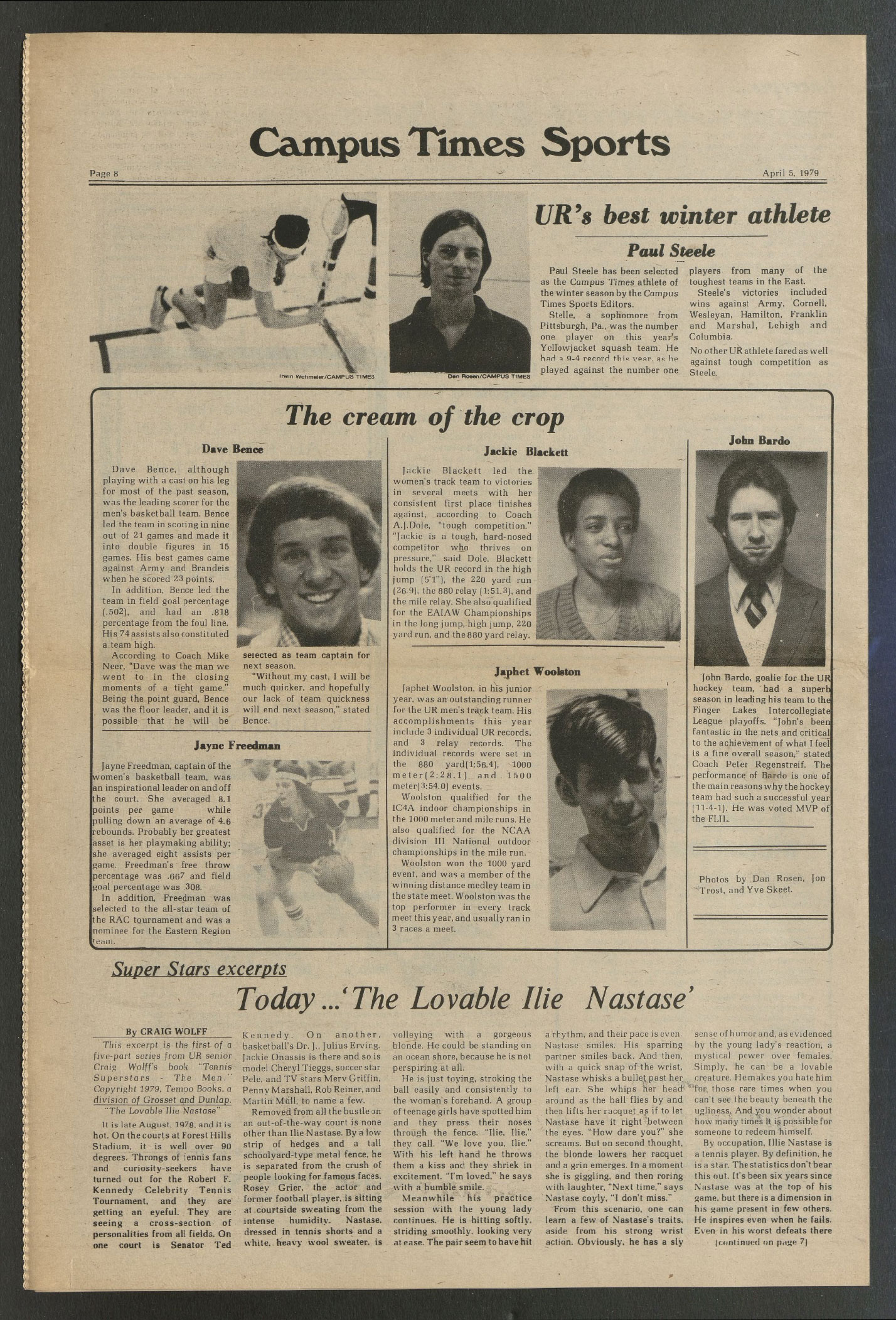 A scan of an article featuring Jackie Blackett ’81 from Campus Times on April 5, 1979.