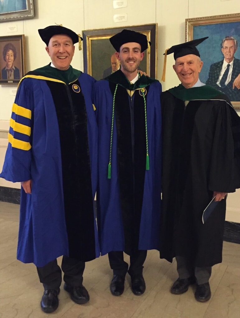 Kevin J. Geary poses with his nephew, Michael Geary, and his father, Joseph Geary, at Michael’s graduation from SMD. 