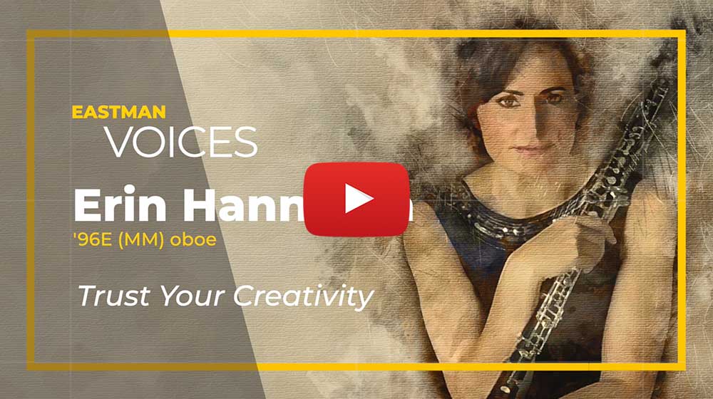 sketch photo of erin hannigan holding the oboe