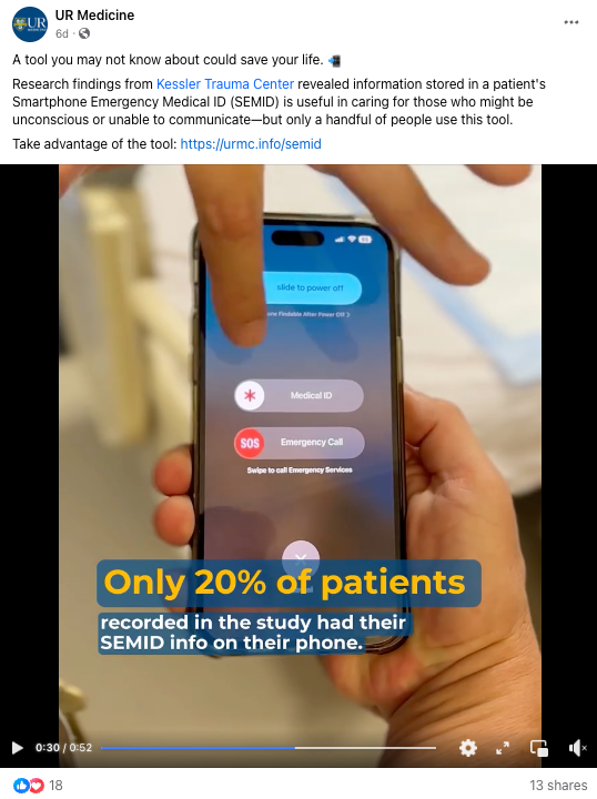 Screenshot of Facebook post regarding how your phone can save your life