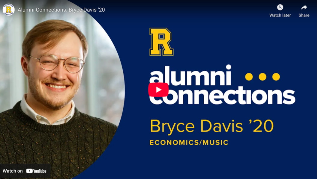 Alumni connections Bryce Dave '20 youtube thumbnail video.