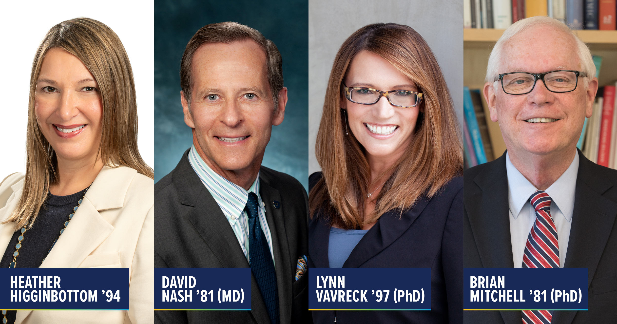 Symposium speakers Heather Higginbottom, David Nash, Lynn Vavreck, and Brian Mitchell