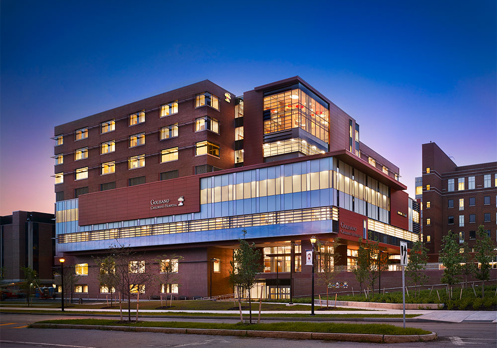 exterior of the Golisano Children's Hospital building