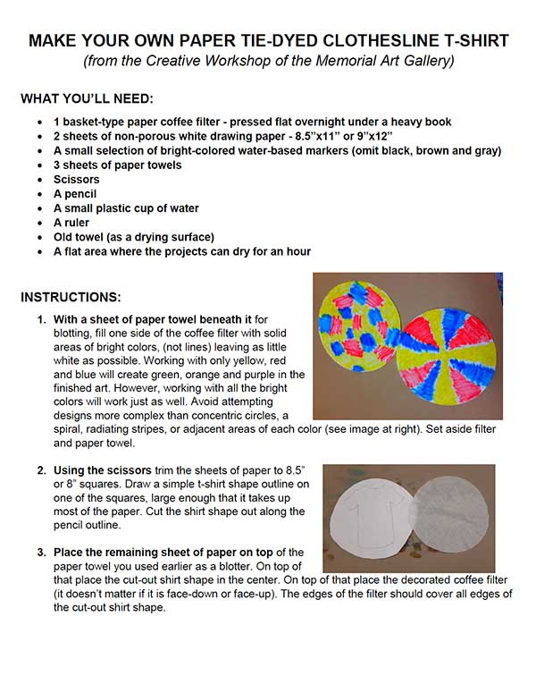 screenshot of make your own paper tie-dyed clothesline t-shirt instructions