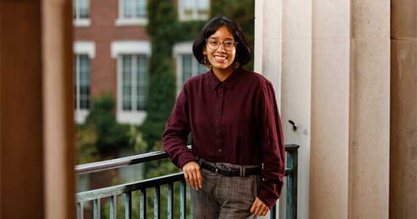 Angelica Persaud ’25 leaning on railing