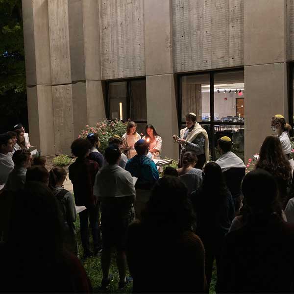 students gathered outside for ceremony