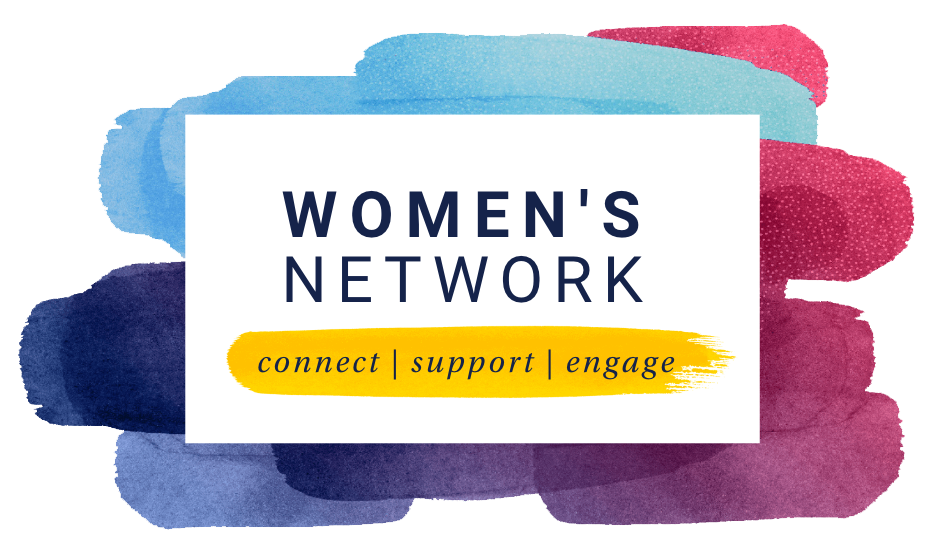 Women's Network workmark with blue text on white background with connect | support | engage as a subheading