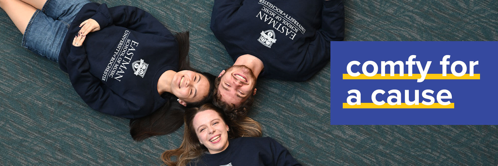 Students wearing Rochester comfy gear