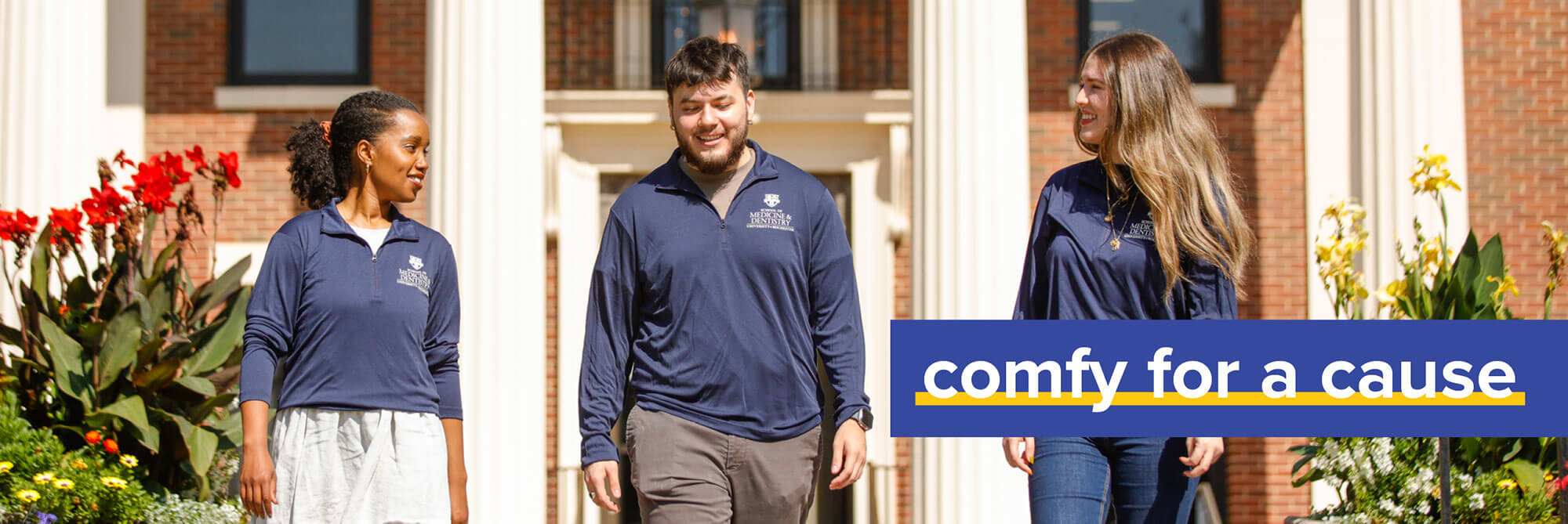 Students wearing Rochester comfy gear