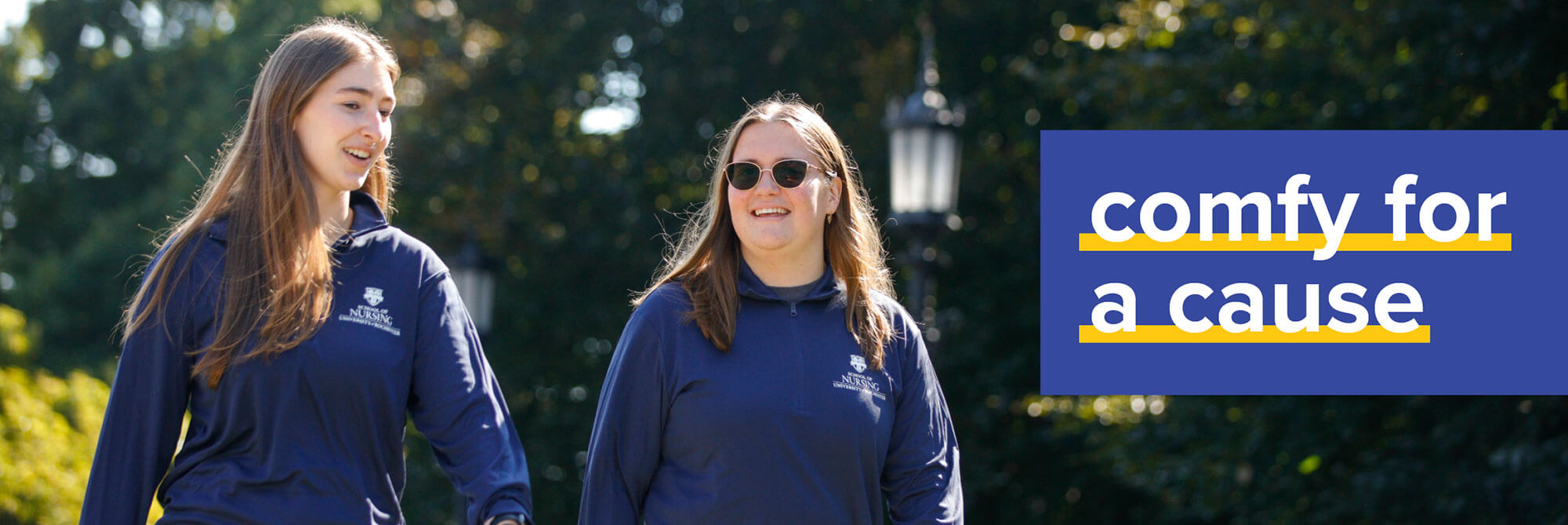 Students wearing Rochester comfy gear