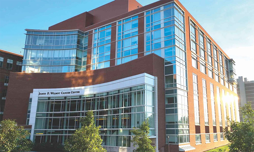Exterior view of Wilmot Cancer Institute, a designated National Cancer Institute cancer center.