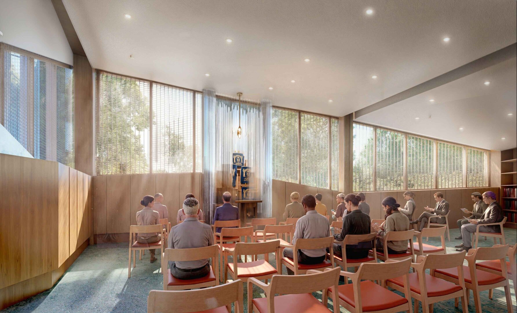 Rendering of interior Beit Midrash