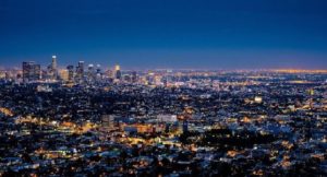 A scenic arial view of buildings within Los Angeles