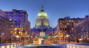 A scenic photo of a building located within Madison, Wisconsin.