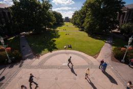 Eastman Quad on a sunny day with students out and about