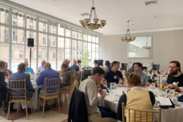 group seated at brunch tables