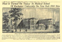 1924 Rochester Times-Union cover 'heat is turned on today in medical school of Rochester University on New Oak Hill site'