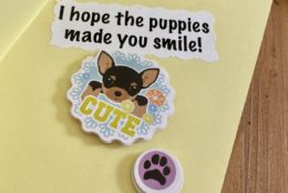 homemade greeting card that says i hope the puppies made you smile! and a puppy on it