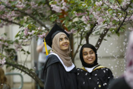 Amina Shareef and Hibad Arshad pose for a photo after the University of Rochester commencement