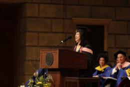 Jing Tian Ngiaw gives the student address to graduates