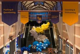 staircase and balloons at the rochester convention center entrance