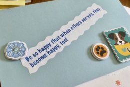 homemade greeting card that says be so happy that when others see you, they become happy, too!