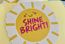 homemade greeting card that says shine bright!