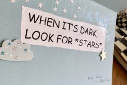 homemade greeting card that says when it's dark look for stars