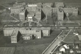 1931 black/white aerial photo of strong memorial hospital