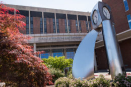 current entrance of SMD with clock tower