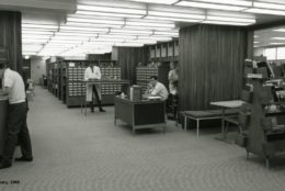1969 black/white photo of miner library