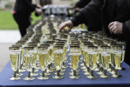 table full of champagne glasses