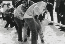 black and white photo of tug-o-war