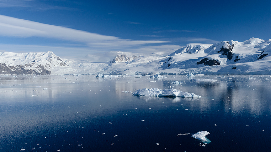 Water with glaciers in the background