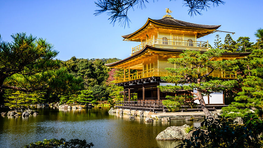 Japanese gold Temple over still lake, Kyoto, Japan