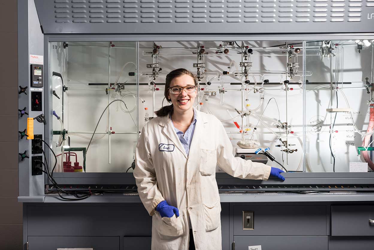 Student in research laboratory at University of Rochester