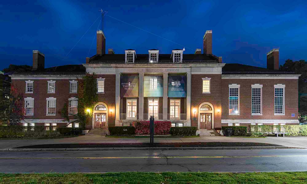 Exterior view of Todd Union at dusk.