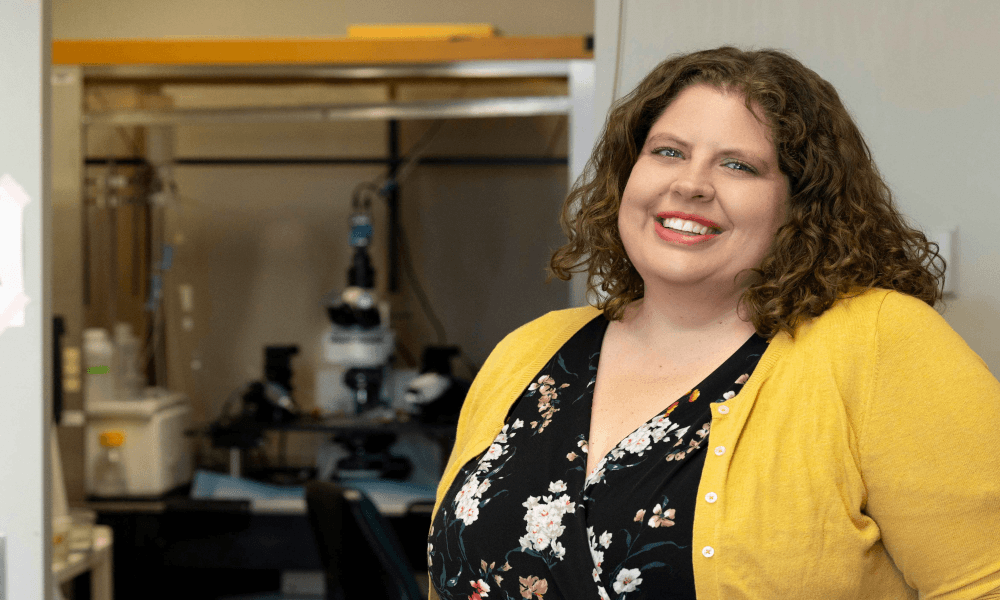 Researcher Lauren hablitz, faces the camera smiling
