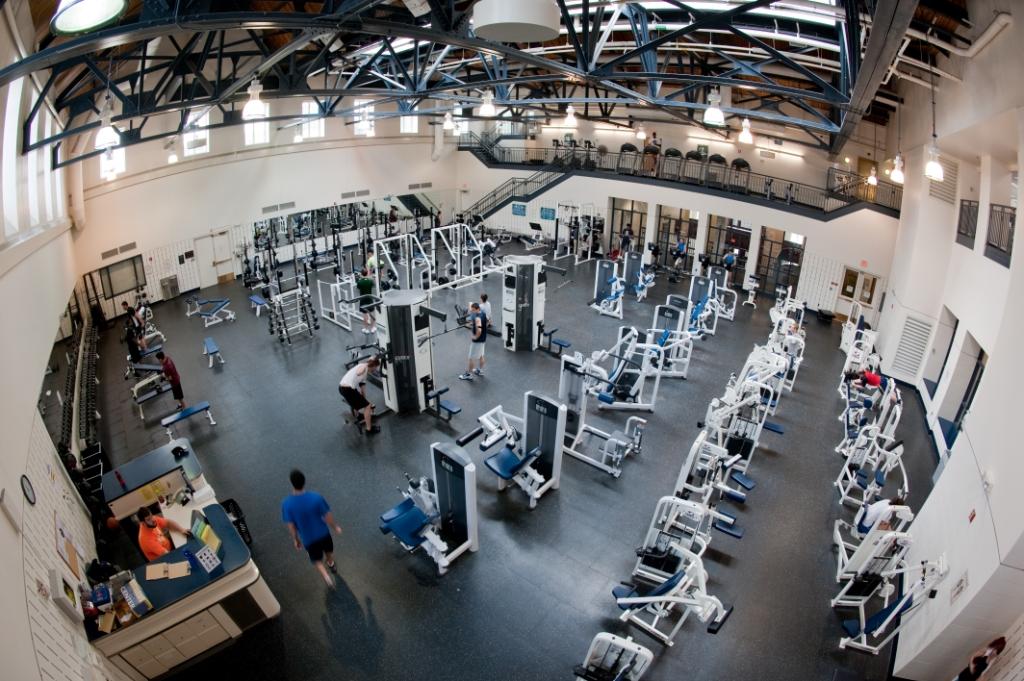 An overhead view of the fitness center.