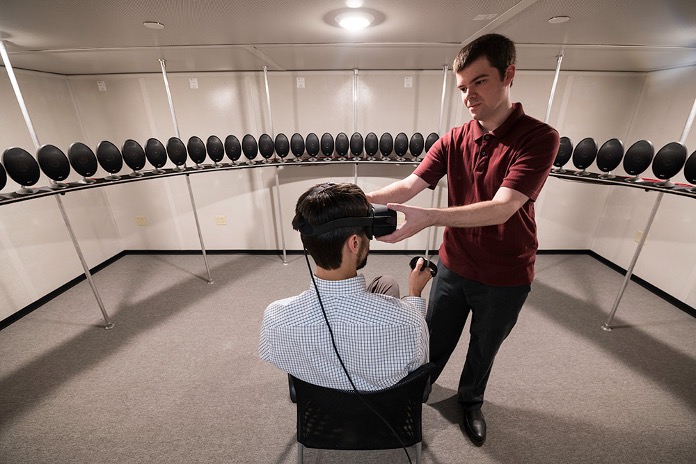 Students testing out VR goggles.