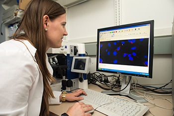 University of Rochester student in her lab.